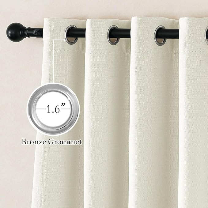 NICETOWN Faux Linen 100% Blackout 90 inch Curtains, Silver Grommet Thermal Insulated 2 Layers Window Treatments Sound Dampening for Living Room/Bedroom, Natural, W52 x L90, 2 Panels - Image 2
