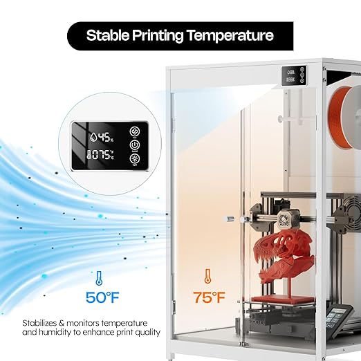 3D Printer Cabinet, 3D Printer Enclosure with Ventilation, Thermo-Hygrometer and LED Light, Effectively Noise Reduction, Fits 3D Printers Up to 23''W x 22.4''D x 25.4''H - Image 2