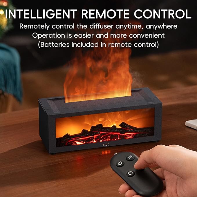 Essential Oil Diffuser, 7 Colors Fireplace Flame Fire Oil Diffuser, 150ml Ultrasonic Aromatherapy Humidifier, Scent Diffuser with Remote Control & Timer for Home,Bedroom,Office,Yoga (Black) - Image 6