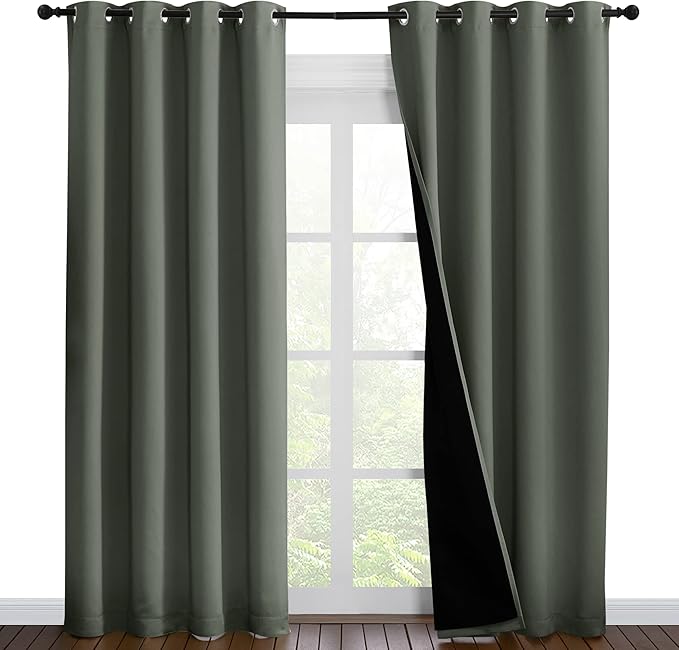 NICETOWN 100% Blackout Curtains 86 inches Long, Pair of Energy Smart & Noise Blocking Out Drapes for Baby Room Window, Thermal Insulated Guest Room Lined Window Dressing(Dark Mallard, 55 inches Wide) by NICETOWN