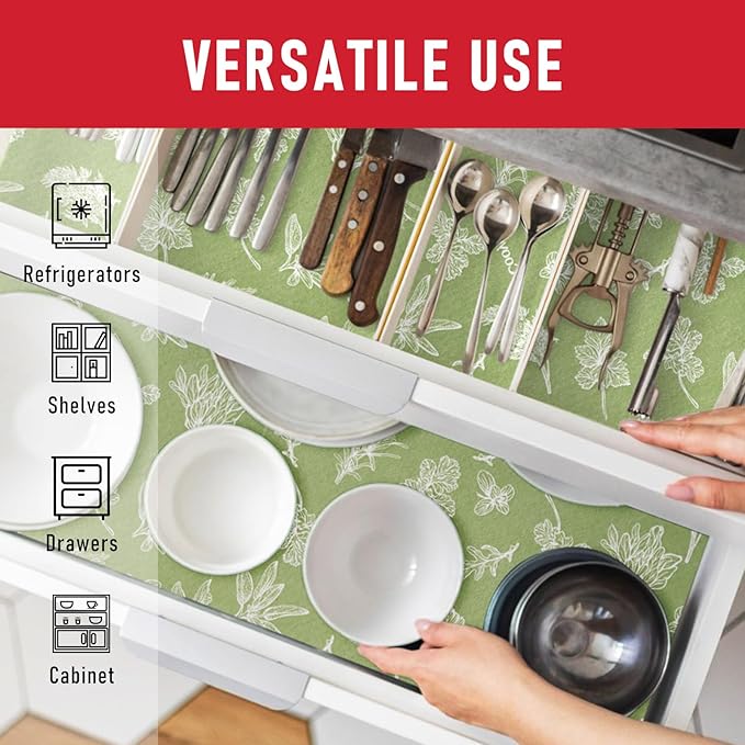 Cooyes Large Fridge Liners for Refrigerator, 17.7" × 24", Drawer & Shelf Liners for Kitchen Cabinets Non-Adhesive, Breathable Cloth Material, Non-Slip, Keep Produce Fresh Longer, Sage Green - Image 8