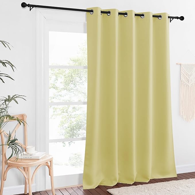NICETOWN Patio Blackout Curtain Panels - Extra Wide Sliding Door Thermal Insulated Drape, Privacy Room Divider Curtain for Bedroom Office (Paler Yellow, 66 x 118 Inch Long) - Image 7