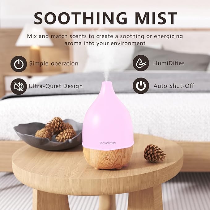 Essential Oil Diffuser, 200ml Small Aromatherapy Diffuser with 7 Color LED Lights Quiet Waterless Auto Shuts-off，Air Humidifier Aroma Diffuser，Ultrasonic Diffusers for Essential Oils for Office Home - Image 7