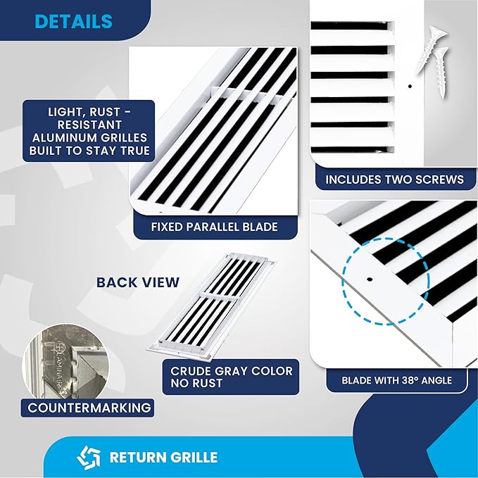 26x6 Inch (Duct Opening) Air Return Vent Cover Decorative – Premium Aluminum AC Vent Cover for Ceiling & Wall, Rustproof Grille, Ideal for Home HVAC Grille, Durable & Easy to Install by ACLAMINAIRE - Image 9