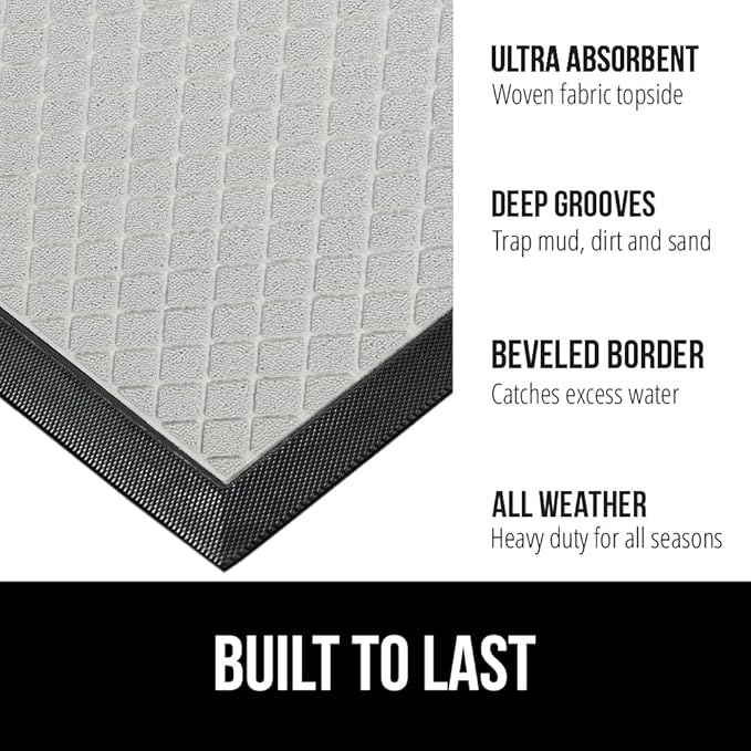 GORILLA GRIP 100% Waterproof All-Season WeatherMax Doormat US Designed Natural Rubber, Stain and Fade Resistant, Low Profile Indoor Outdoor Door Mats, Easy Clean Patio Mat, 23x35, Light Gray - Image 2