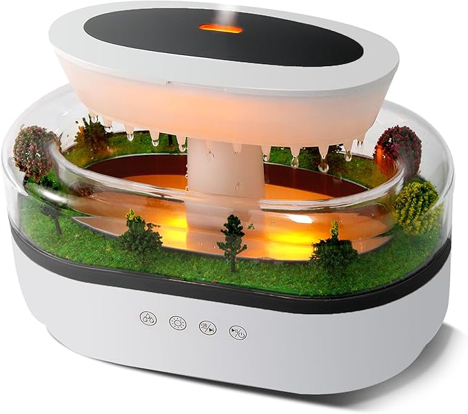 Rain Humidifier – Ultrasonic Rainfall Humidifier with Simulated Water Drop Effect, Quiet Mist for Bedroom, Office & Plants by Piosarafiem