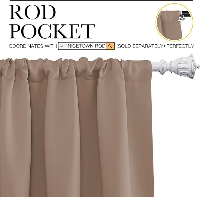 NICETOWN Room Darkening Curtains for Bedroom - Home Decoration Privacy Protection Thermal Insulated Solid Drapes/Draperies for Sliding Glass Door (Cappuccino, Set of 2, 70 x 95 inches) - Image 3