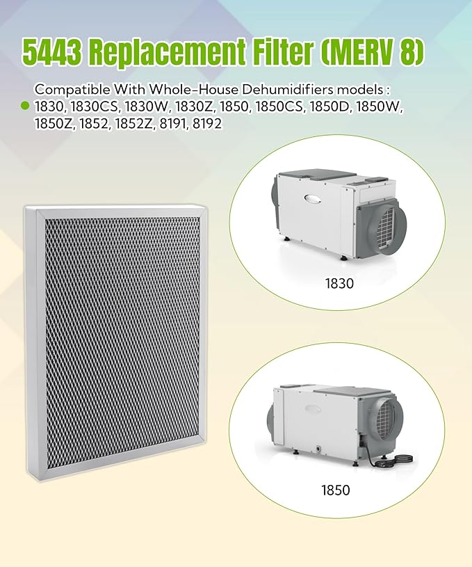 2 Packs 5443 Dehumidifier Filter 10″x12″x1″ Fits for Whole-House Dehumidifiers Models 1830 1850 1852 and Ventilation Models 8191 8192,Washable MERV 8 Filter Replacement - Image 2