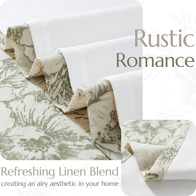 jinchan Linen Blend Floral Curtains for Living Room 96 Inches Extra Long Farmhouse Printed Curtain Back Tab Green Peony Flower Patterned Drapes Bedroom Window Curtains Set 2 Panels - Image 3