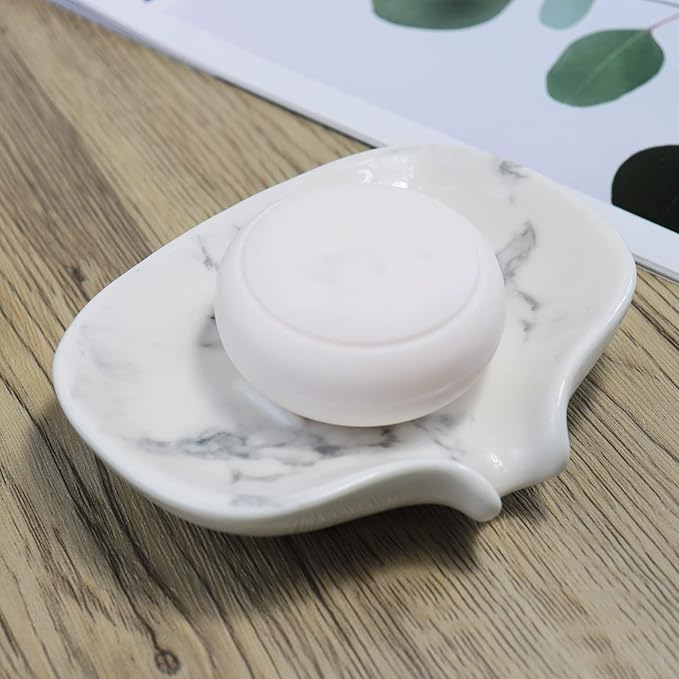 Ceramic Marble Texture Soap Dish, Self Draining Slot, Portable for Shower, Bathroom & Kitchen Sink - Image 5