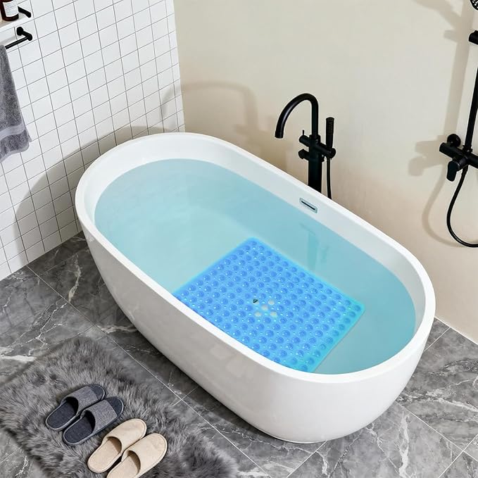 Anti-Slip Bathtub Shower mat, 20.8×20.8（Approximately 53×53cm） inch Soft Oversized Machine Washable Non-Slip Bathtub mat with Drainage Holes, Bathroom Floor Suction Cup.（1-Clear Blue） - Image 5