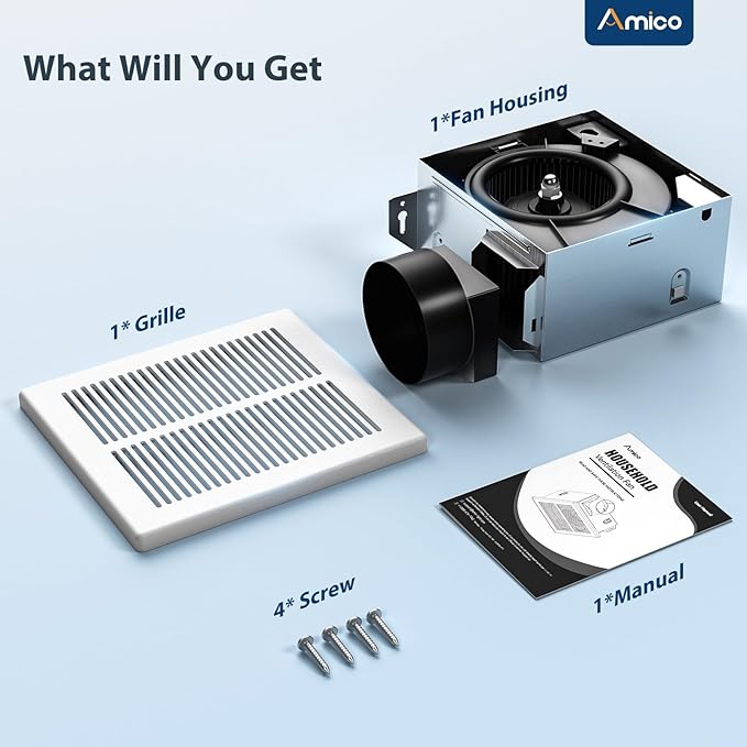 Amico Bathroom Exhaust Fan, 1.0 Sones, 80 CFM, Low Noise, Easy to Install, Ceiling Mounted Retrofit Ventilation Fans, No Attic Access Needed- UL Certified - Image 7
