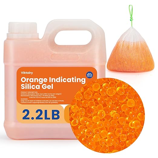 2.2LBS Desiccant Beads, Premium Orange Indicating Reusable Silica Gel Beads Bulk, Industry Standard 3-5 mm Desiccant Dehumidifier for 3D Filament, Electronic Devices, Camera, Safe (5PCS Bags) by Viktairy