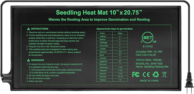 Seedling Heat Mat Hydroponic Plants Heating Pad, Seed Starting Greenhouse and Germination, Waterproof Durable Heating Pad for Indoor Home Gardening Seed Starter(10“x20.75”) by HYDGOOHO