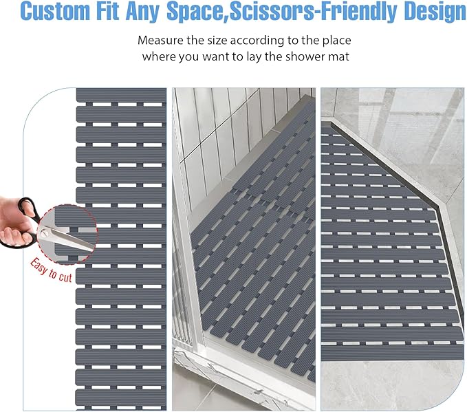 ​Shower Mat Non-Slip Bath Mat for Tub and Shower Stall,200+ Suction Cups with Drain Holes, Quick Dry Machine Washable, Extra Grip for Stand Up Showers, Bathroom Essentials 24x24 Inch (Light Grey) - Image 7