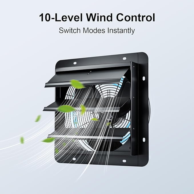 GROWNEER 14 Inch Shutter Exhaust Fan with Temperature Humidity Controller, 1700 CFM Remote Control Attic Fan, 10-Speed Adjustable Wall Mount Vent Fan for Green House, Garage, Shed, Attic - Image 4