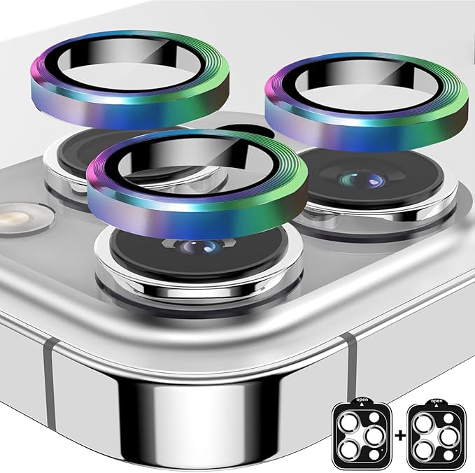 2 Pack Camera Lens Protector for iPhone 16 Pro/iPhone 16 Pro Max,9H Tempered Glass Scratch Resistant Metal Ring Camera Cover,Case Friendly Camera Screen Protector Accessories,Colorful by AFENGBOX