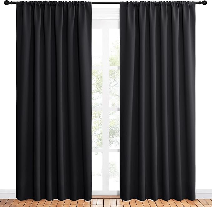 NICETOWN Black Blackout Curtain Blinds - Solid Thermal Insulated Window Treatment Blackout Drapes for Bedroom (2 Panels, 62 inches Wide by 84 inches Long) - Image 2