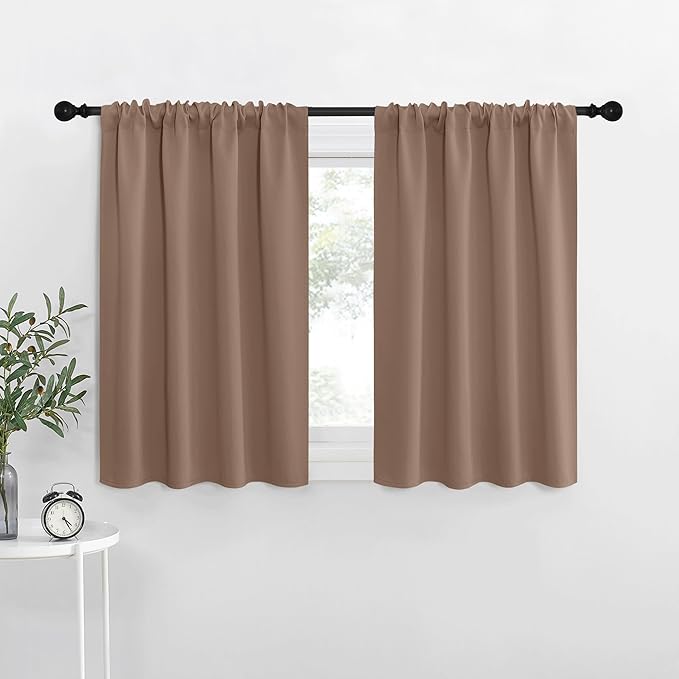 NICETOWN RV Blackout Curtains for Camper Windows, Window Treatment Thermal Insulated Rod Pocket Small Blackout Draperies/Drapes for Bedroom/Kitchen (Cappuccino, Set of 2, 29" Wide by 30" Long) by NICETOWN