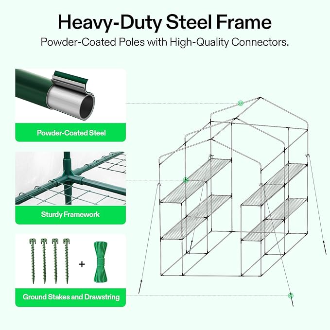 VIVOSUN 57x57x77-Inch Transparent Mini Walk-in Green House with Window and Anchor, Plant Garden Hot House 2 Tiers 8 Shelves, 4.7 x 4.7 x 6.4 FT - Image 3