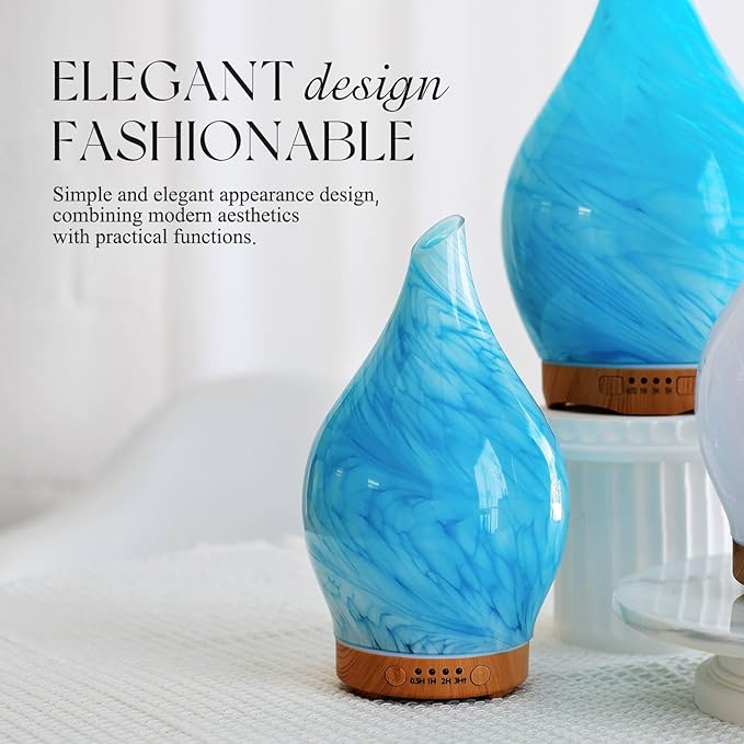 Porseme 150ml Essential Oil Diffuser Glass Color Changing Aroma Air Diffusers Aromatherapy Ultrasonic Cool Mist Humidifier 6 Running Hours Waterless Auto-Off for Sleeping Yoga Office Spa (Blue Wave) - Image 7