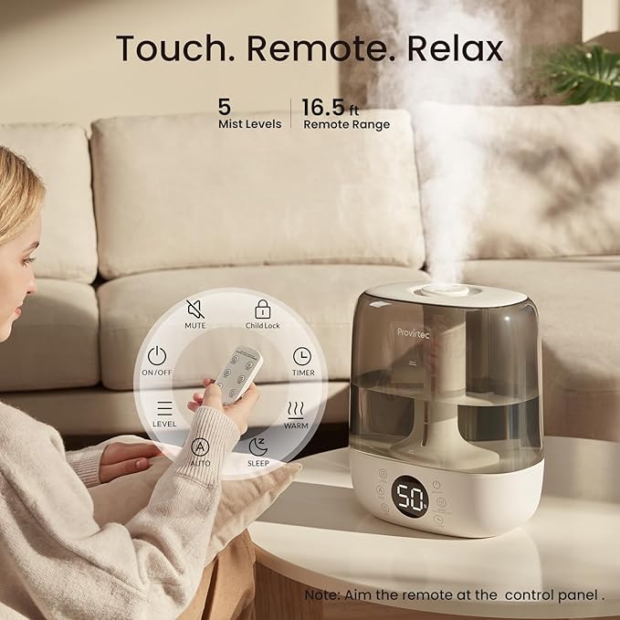 6L Self-Cleaning Humidifier for Large Room, CleanCare Warm & Cool Mist, No-Leak Design & Top Fill, 60 Hour Runtime, Quiet Ultrasonic Auto Mode with Remote Control for Bedroom & Home - Image 7