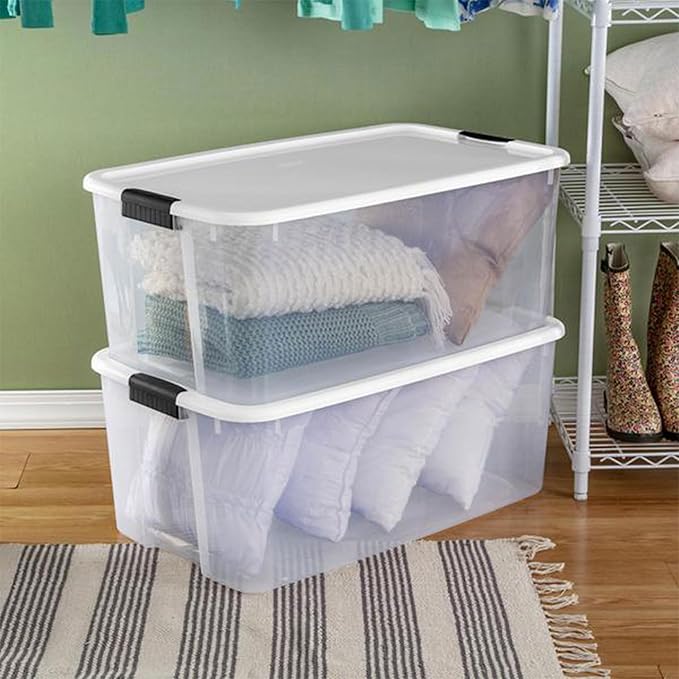 Sterilite 12-Pack Ultra Latching Box, Storage Bins with Lids, Clear Plastic, 116 Quart - Heavy-Duty Organizing Containers for Closet, Bathroom, and Office - Image 4