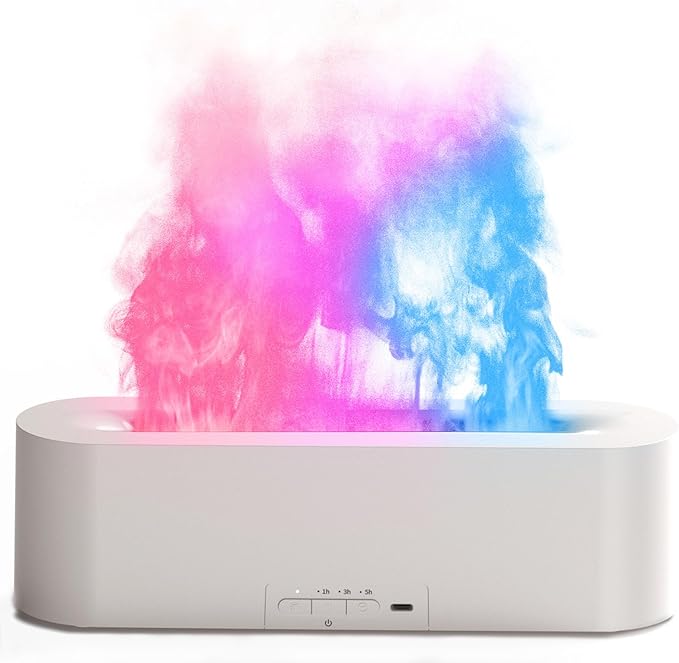 Flame Air Diffuser, Humidifier, Essential Oil Diffuser - 7 Colors, 180mL Capacity (8 Hours), Noiseless Operation, Auto-Off Protection - Perfect for Home Bedroom Office Gifts(White) by PIZAY