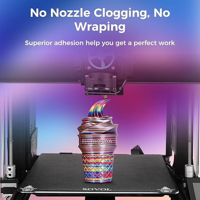 Sovol Silk PLA Filament Rotated Tri Color Co-Extrusion 1.75mm, Fast Change 3D Printer Filament 1kg/ 2.2lbs, Red Gold Blue 3 in 1 Coextrusion PLA Material +/-0.03mm - Image 4