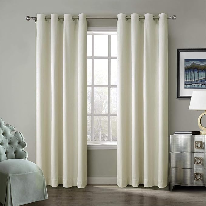 ChadMade Blackout Lined Premium Velvet Curtain Beige 50Wx120L Inch (1 Panel), Eyelet Grommet for Livingroom Bedroom Theater Studio, Leon Collection by ChadMade