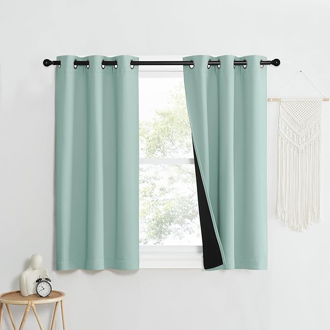 NICETOWN Aqua Blue 100% Blackout Curtain Set, Thermal Insulated & Energy Efficiency Window Draperies for Guest Room, Full Shading Panels for Shift Worker and Light Sleepers, 37W x 40L, 2 PCs by NICETOWN