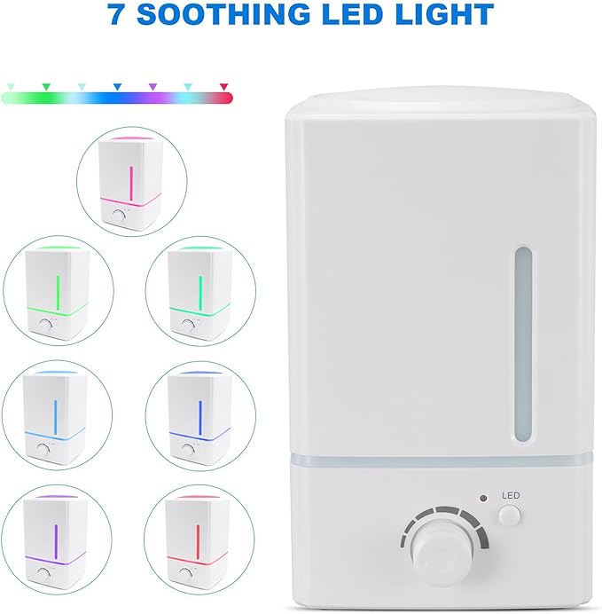 EcoGecko Large Capacity 1.5L Aromatherapy Essential Oil Diffuser and Humidifier, Ultrasonic Cool Mist Humidifier, Dial Controls Mist Velocity, 7 Colors LED Light Whisper-Quiet - Image 3