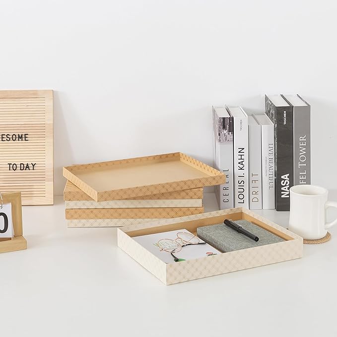 Soul & Lane Document Storage Boxes - Set of 3 (13.2" x 9.8" x 1.8"), Versatile Photo & Craft Organizer for Home & Office, Stackable Cardboard Storage for Letters, Files & Memorabilia, Geometric Check - Image 4