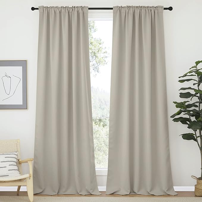 NICETOWN Window Treatment Blackout Curtains - (Natural Color) 52 inches W by 95 inches L Each Panel, Set of 2, Blackout Drape Panels for Villa, Hall - Image 2