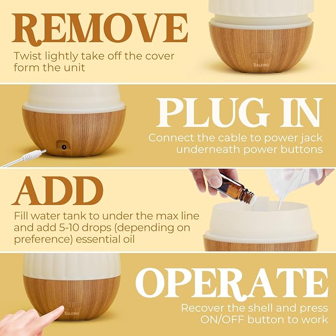 SALKING Essential Oil Diffuser, 300ml Aromatherapy Diffuser for Essential Oils, Ultrasonic Diffuser with Adjustable Mist Mode Timers, Cool Mist Humidifier with 8 Color Lights, for Office Home - Image 7