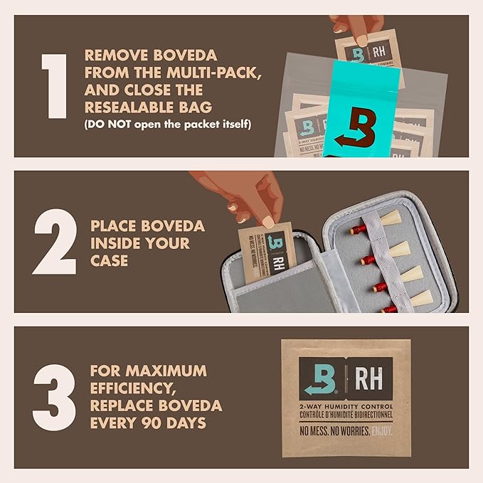 Boveda 84% Two-Way Humidity Control Packs for Woodwind Reeds – Size 8, 10 Pack – Moisture Absorbers – Protects Against Drying & Splitting – Individually Wrapped Reed Humidifiers for Day-of Performance - Image 3