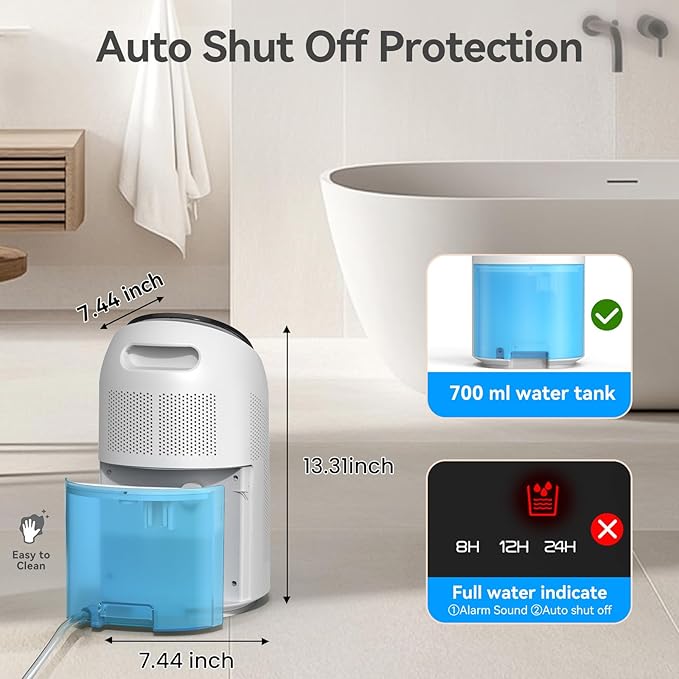 Dehumidifier with Purification Function for Home, Small Dehumidifier for Bedroom with Drain Hose, HEPA Filter & Auto-Off, Ultra-Quiet Sleep Mode, Timer, Ideal for Bedroom, Bathroom, Closet, RV - Image 5