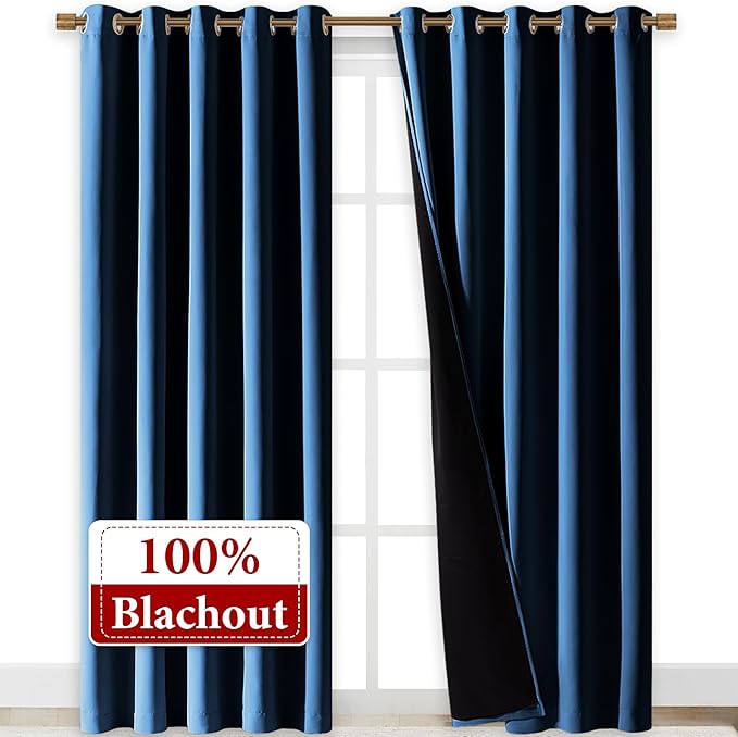 NICETOWN Moroccan Blue Full Shade Curtain Panels, Pair of Energy Smart & Noise Blocking Out Blackout Drapes for Dining Room Window, Thermal Insulated Guest Room Lined Window Dressing(70 x 84 inch) - Image 2