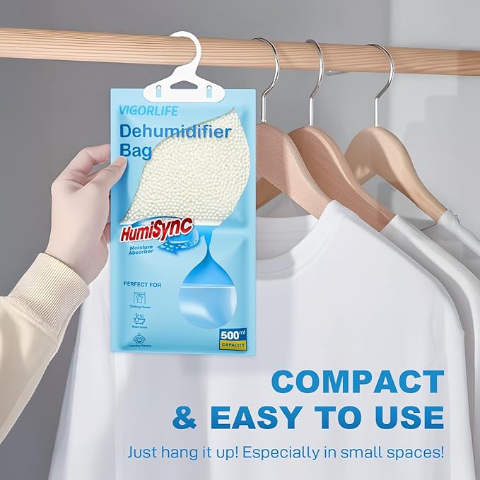 Moisture Absorbers, Hanging Closet Dehumidifier Bags 9.8 OZ, Portable Dehumidifiers for Wardrobes, Bathrooms & Bedrooms, Humidity Packs Attract Excess Moisture, Desiccant 5 Pack (Blue) - Image 5
