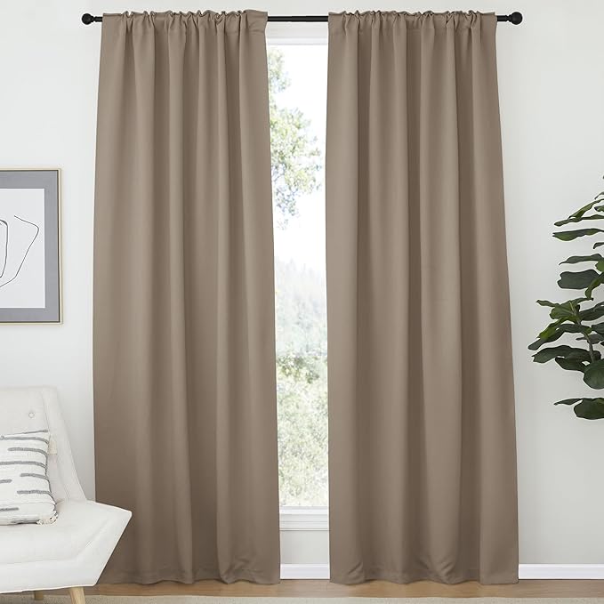 NICETOWN Blackout Curtain Panels Window Draperies - (Taupe Color) 52x84 inch, 2 Pieces, Insulating Room Darkening Blackout Drapes for Bedroom - Image 2
