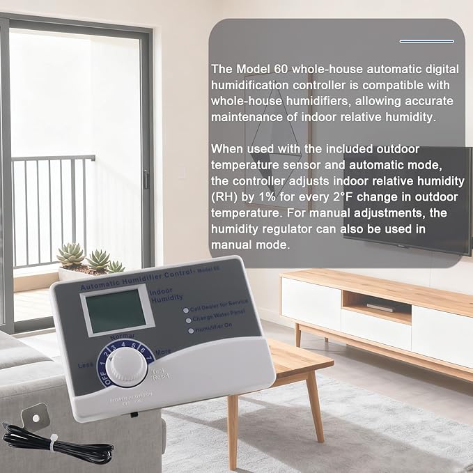 Model 60 Automatic Digital Whole House Humidifier Control Humidistat with Outdoor Temperature Sensor, Compatible with 400, 500, 600, 700 Series, 24VAC - Image 4