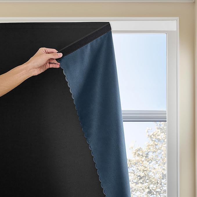 Paste Style Curtains for Windows,Bedroom Blackout Curtains for - Thermal Lnsulated No Drill Curtains Room Darkening Black Small Drapes, JILRON,(1 Panels,59Wx84L inch-Black) by JILRON