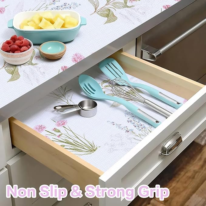 Floral Shelf Liner for Kitchen Cabinets Non Adhesive Drawer Liners Non Slip Cupboard Liner Flower Cabinet Liners Strong Grip Kitchen Shelves Dresser Waterproof Easy to Clean 12IN x 16.4FT - Image 6
