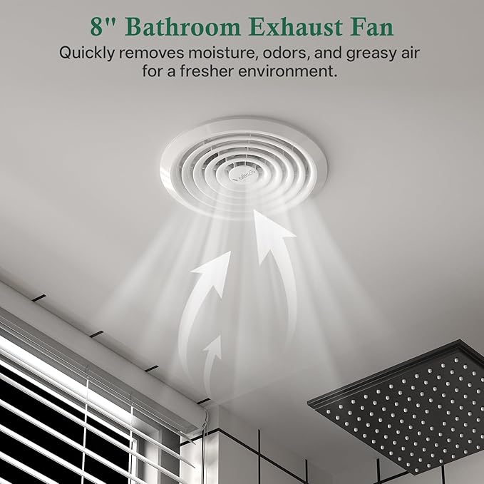 Bathroom Exhaust Fan 8", White Quiet Ceiling Exhaust Fan 110 CFM, 1.0 Sones Ideal Ventilation for Bathroom, Kitchen, RV, Mobile Home, Garage (110V) - Image 2