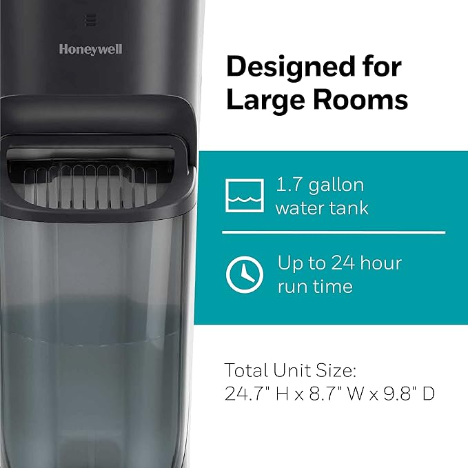 Honeywell Top Fill Tower Humidifier, Digital Humidistat, Black – Cool Mist Humidifiers for Bedroom, Home or Office with Space-Saving Tower Design - Image 5