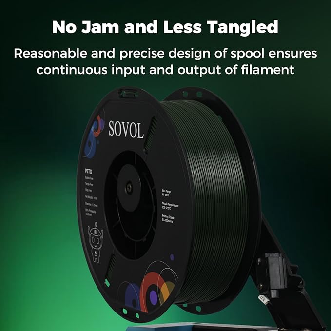 Sovol 3D Printer PETG Filament 1.75mm 1KG (2.2lbs), High Precision, Strong Toughness, Wiring Tightness, Dimensional Accuracy +/- 0.03 mm, 3D Printing PETG Filaments, Army Green - Image 5