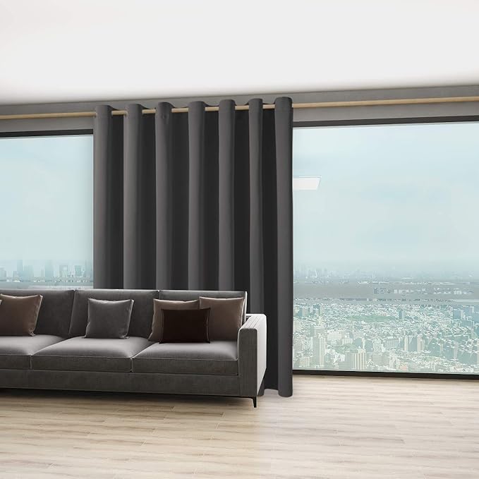 BONZER Extra Wide Room Divider Curtain Total Privacy Wall Grommet Top Thermal Insulated Blackout Curtains for Slide Window, 108L x 120W Inch (9L x 10W ft), 1 Panel, Dark Grey - Image 6