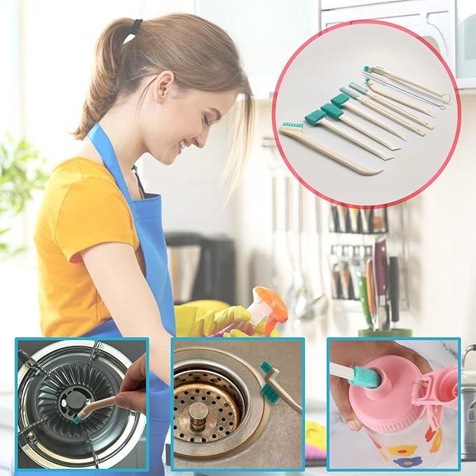 Small Household Cleaning Brushes by ELEMGULY,9 Pcs Crevice Brush for Hole, Gap, Corner, Space, Micro Crevice Scrub Cleaner Tool for Bottle, Keyboard, Window, Door Track - Image 7
