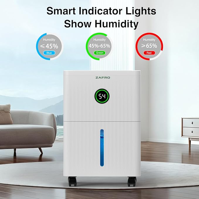 ZAFRO Dehumidifiers for Home and Basement with Drain Hose, Ultra Quiet 41dB, Energy Saving Max 21 Pints Dehumidifier with Auto or Manual Drainage, Auto Defrost, Three Modes, Dry Clothes, 24Hrs Timer - Image 3