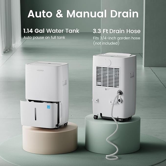 Waykar 120 Pints Energy Star Dehumidifier for Spaces up to 6,500 Sq. Ft at Home, in Basements and Large Rooms with Drain Hose and 1.14 Gallons Water Tank - Image 7